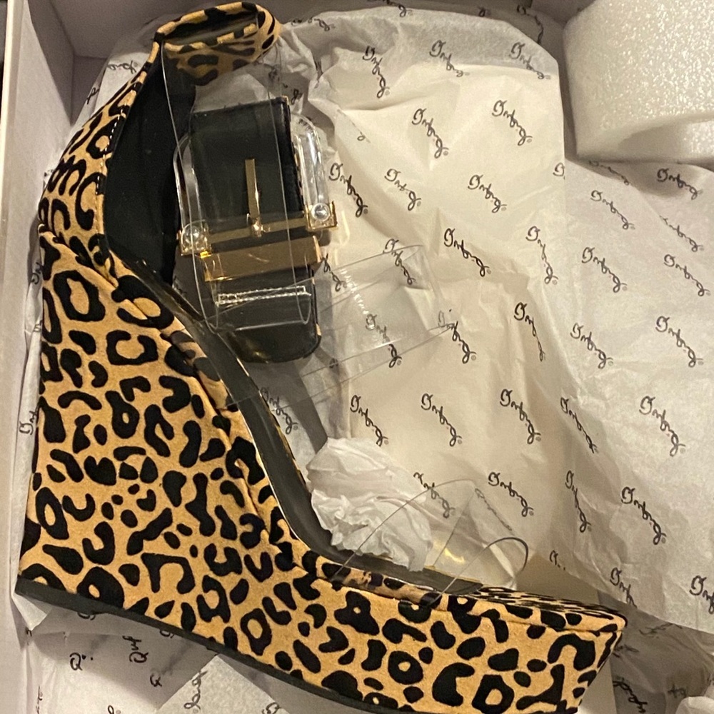 Leopard wedges with clear straps
